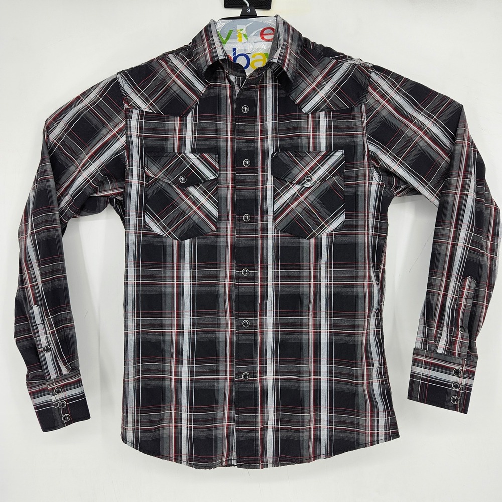 Rodeo Clothing Shirt Mens Small Plaid Pearl Snap Western Rodeo Long Sleeve